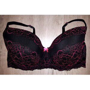 Adore Me Lightly Lined Padded Bra Plus Size 38DDD Hot Pink and Black Lace
